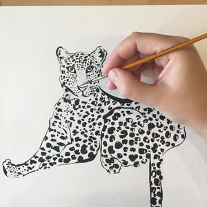 Hand painted gouache leopard monochrome